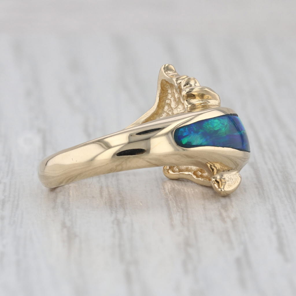 Lab Created Opal Diamond Dolphin Bypass Ring 14k Yellow Gold Size 6.75