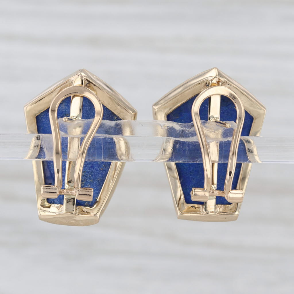 Blue Lapis Lazuli Drop Earrings 14k Yellow Gold Pierced Omega Backs