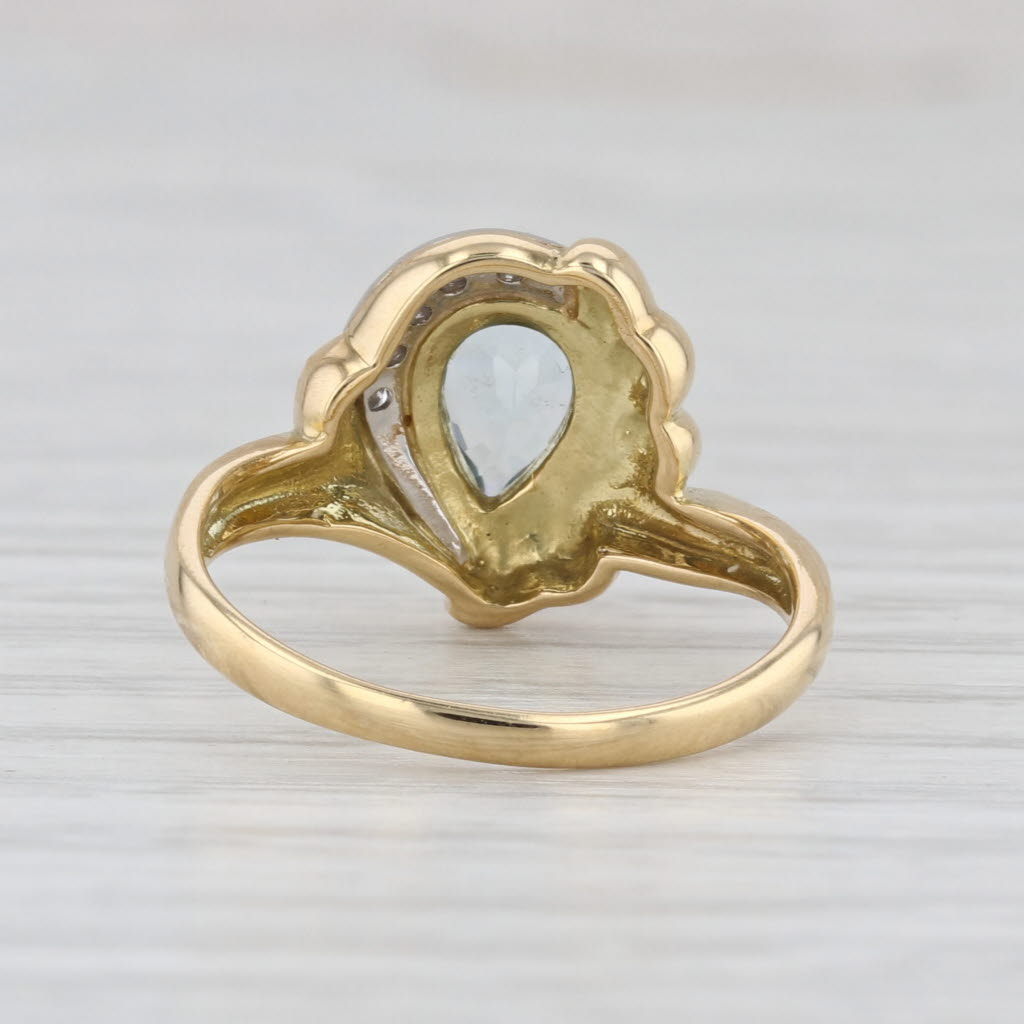 0.55ct Pear Aquamarine Diamond Ring 18k Yellow Gold Size 6