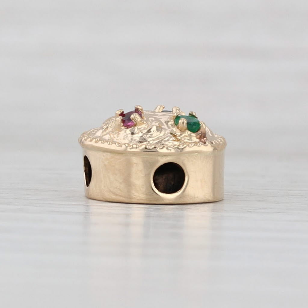 Old Victoria Gemstone Flower Slide Bracelet Charm 14k Gold Ruby Emerald Sapphire