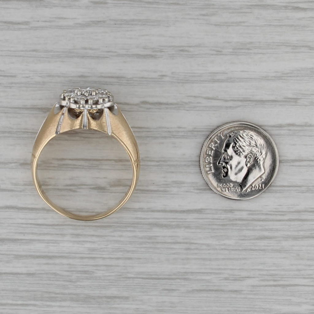 0.91ctw Diamond Cluster Belcher Setting Ring 14k Gold Vintage Size 12