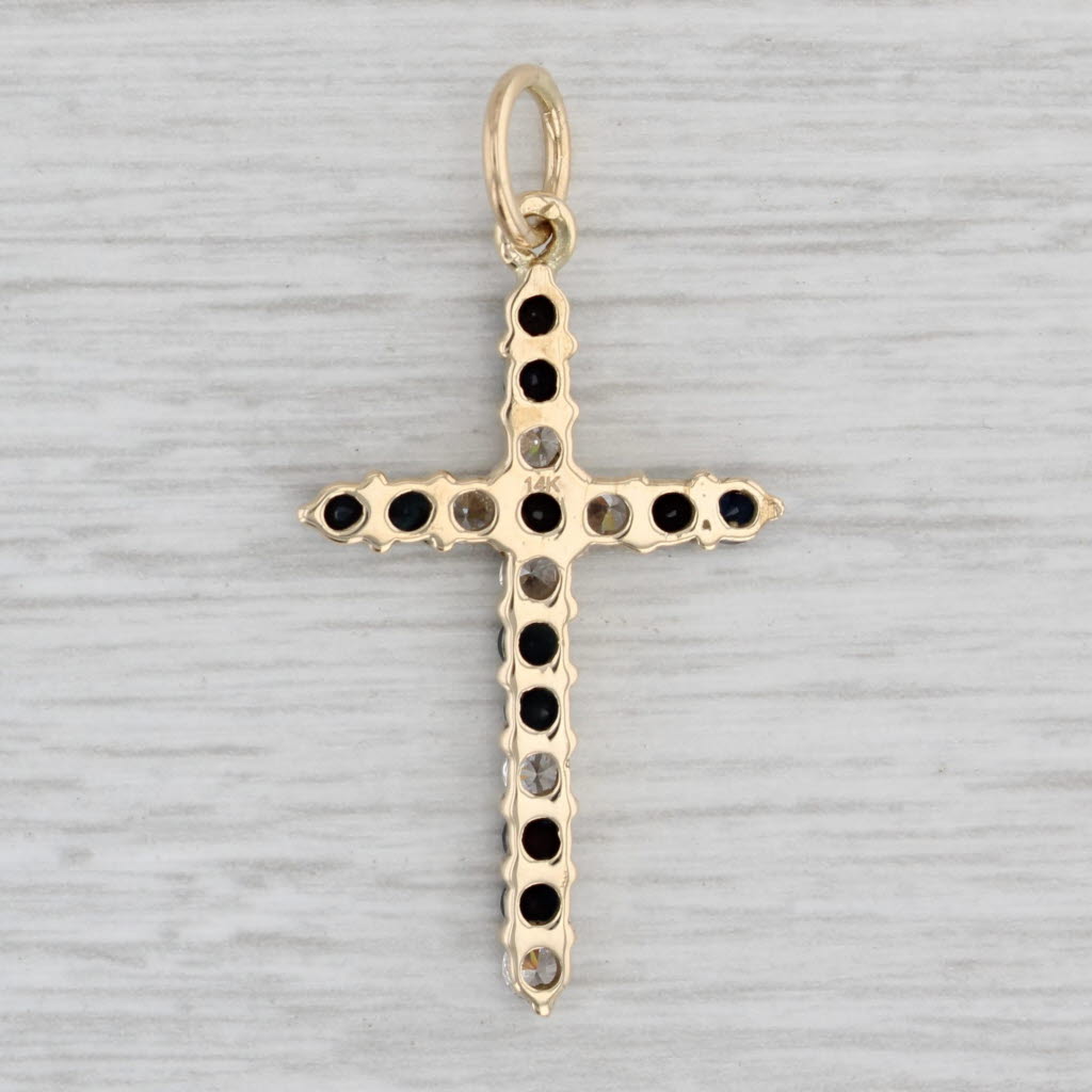 Light Gray 1ctw Blue Sapphire Cubic Zirconia Cross Pendant 14k Yellow Gold