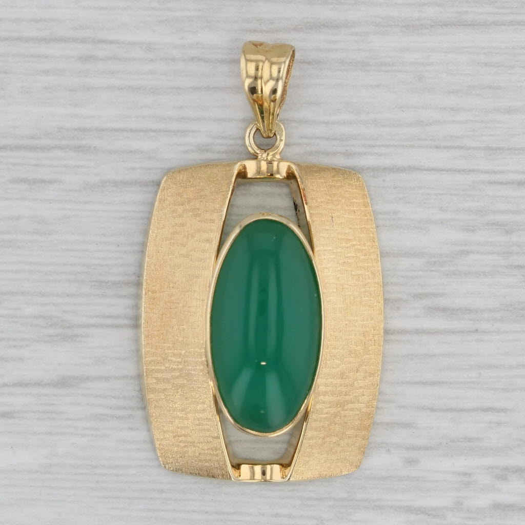 Gray Green Chalcedony Pendant 14k Yellow Gold Oval Cabochon Solitaire