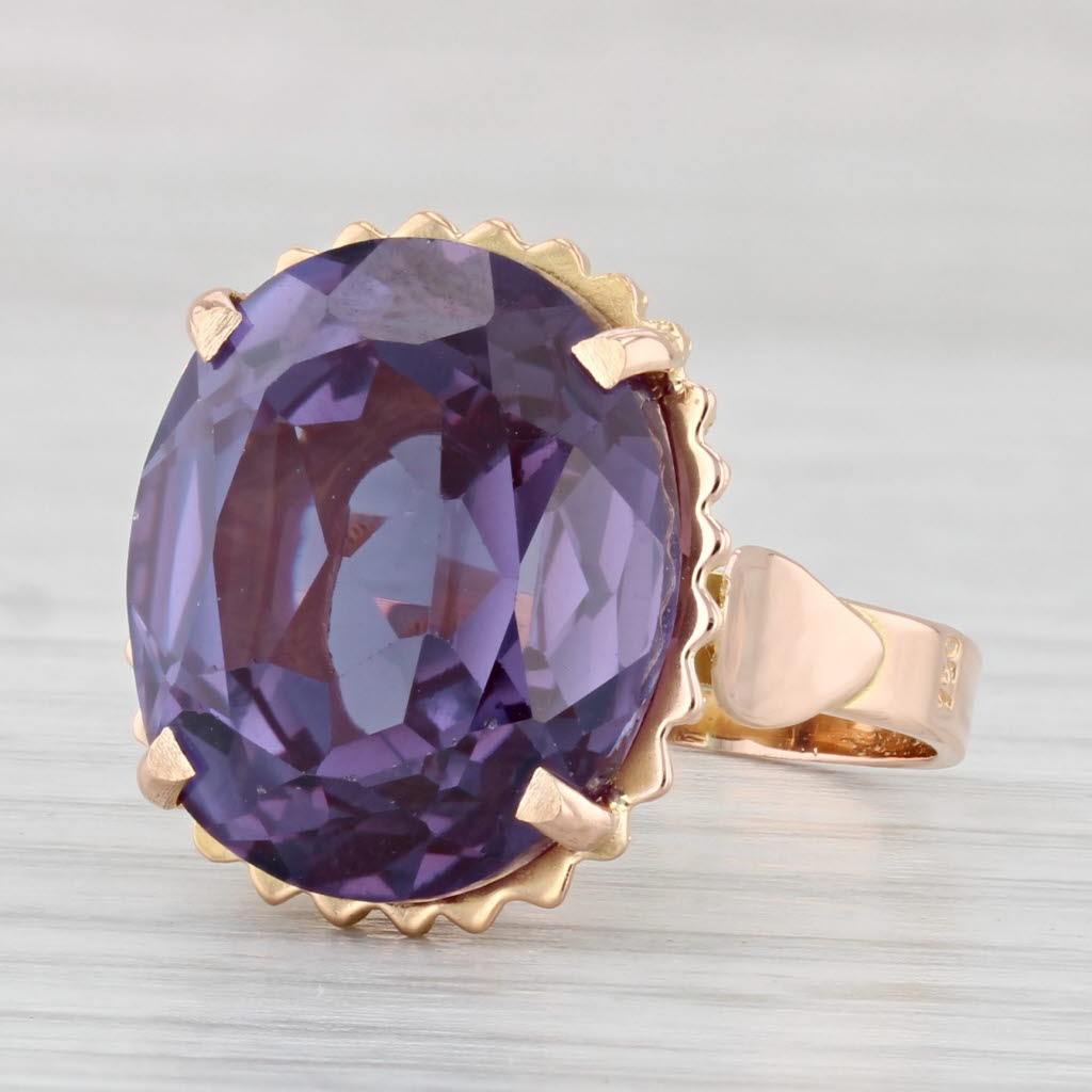 Light Gray 16.10ct Lab Created Purple Sapphire Ring 18k Rose Gold Oval Solitaire Size 6