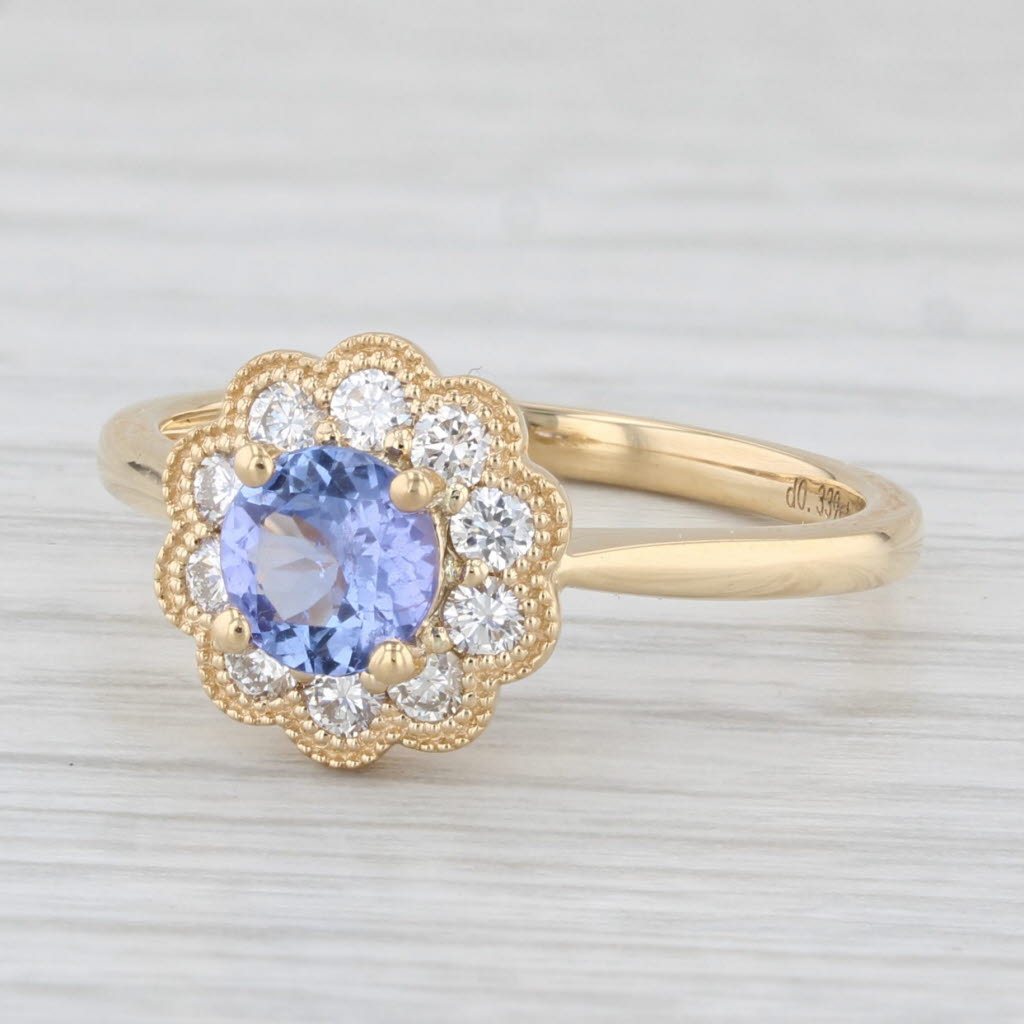 Light Gray New 1.03ctw Tanzanite Diamond Halo Ring 18k Yellow Gold Size 7.25 Engagement