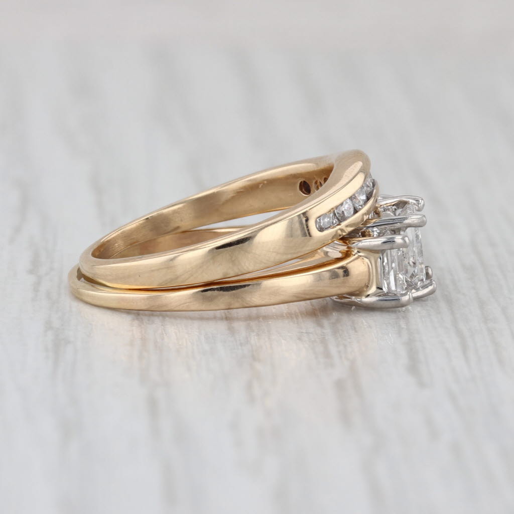 1.86ctw Diamond 3-Stone Engagement Ring Wedding Band Bridal Set 14k Yellow Gold
