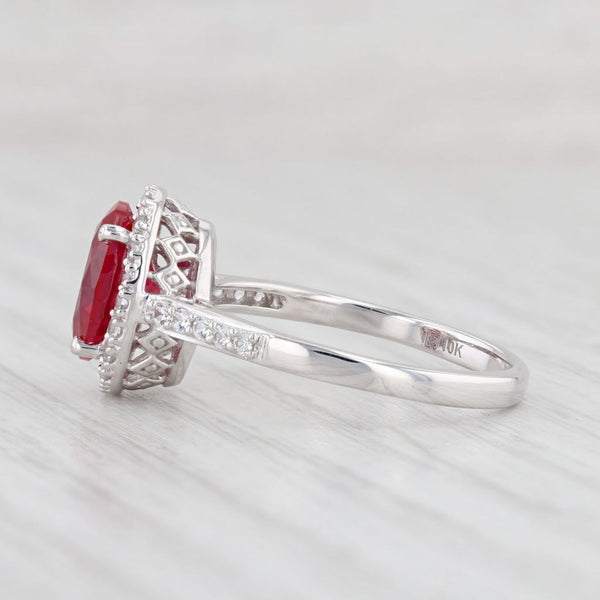 2.94ctw Lab Created Ruby White Sapphire Halo Ring 10k White Gold Size 7.25