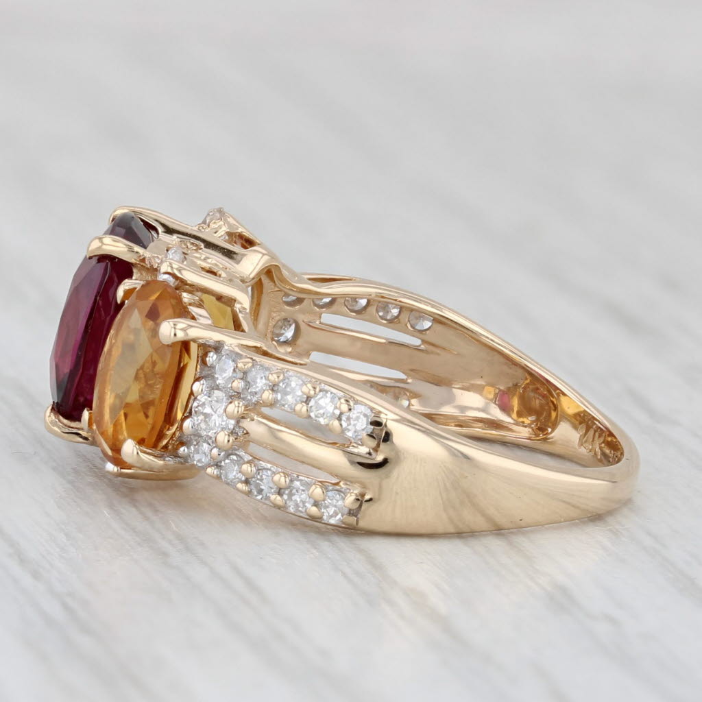 Light Gray 4.18ctw Garnet Citrine Diamond Ring 14k Yellow Gold Size 5