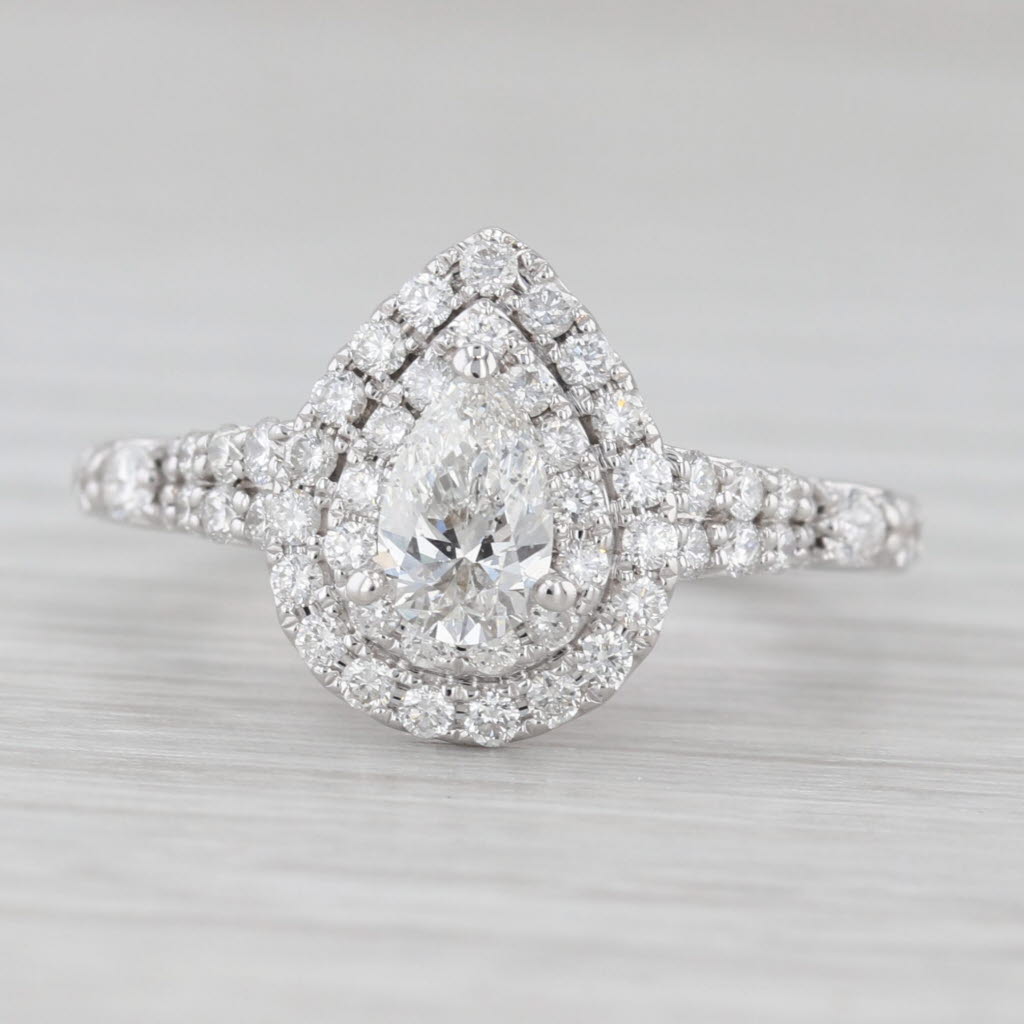 Light Gray 0.94ctw Pear Diamond Halo Engagement Ring 14k White Gold Disney Ariel Size 5.5