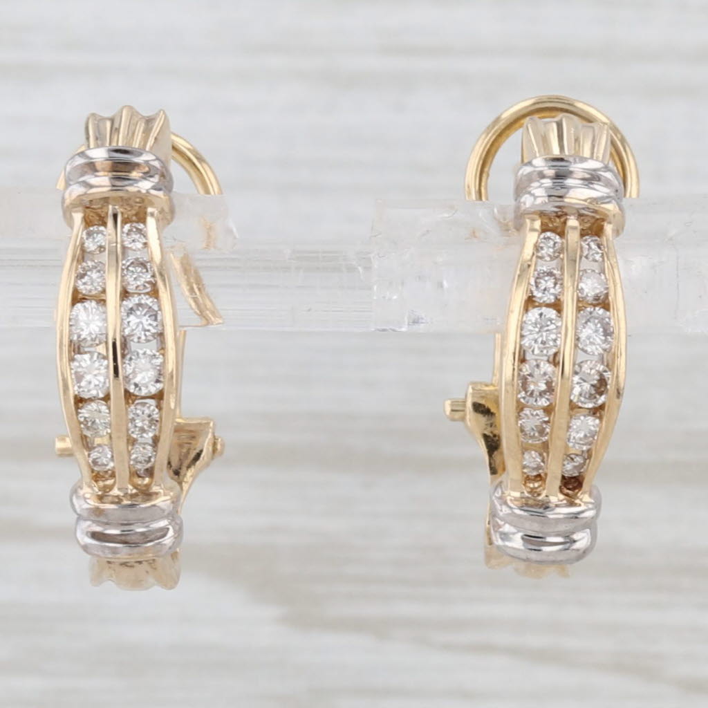 Light Gray 0.40ctw Diamond J-Hook Drop Earrings 14k Yellow White Gold Omega Backs