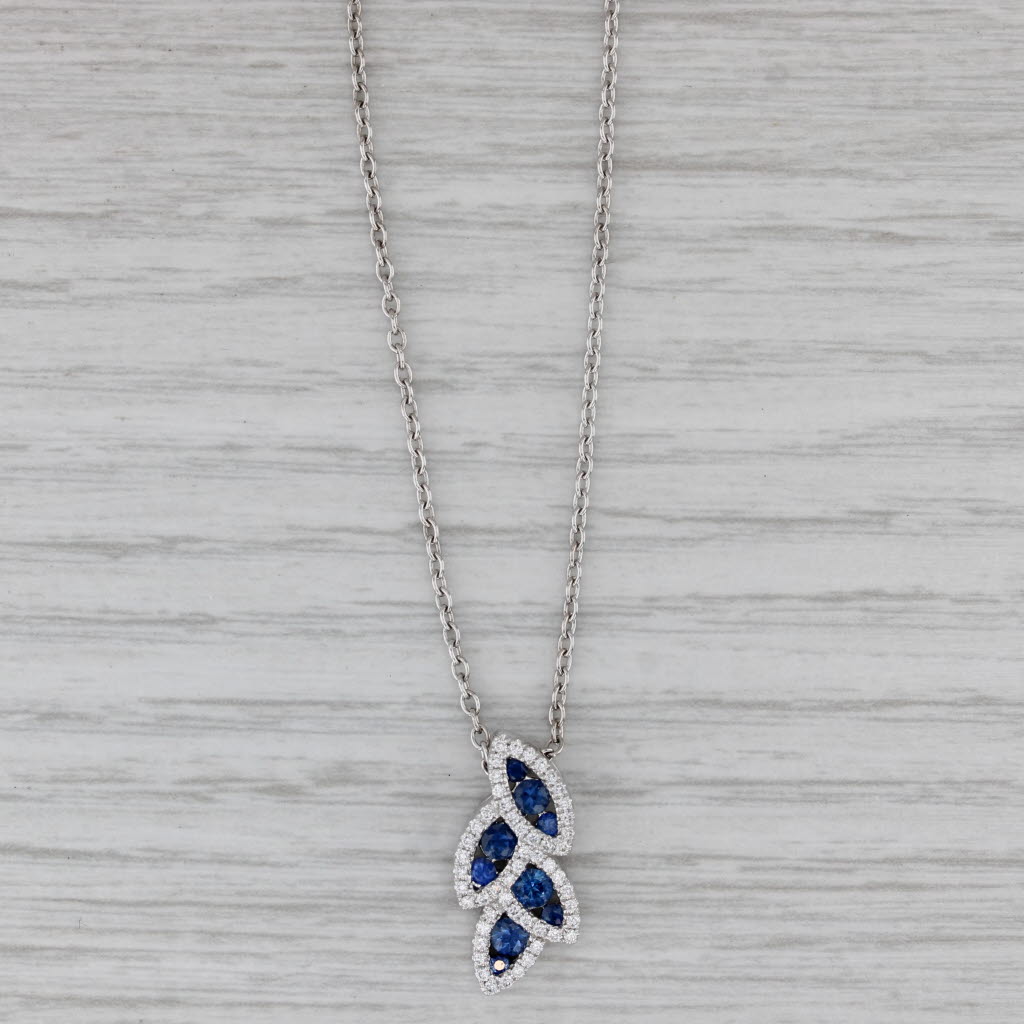Gray 0.82ctw Sapphire Diamond Flower Pendant Necklace 14k White Gold 16" 18" FANA