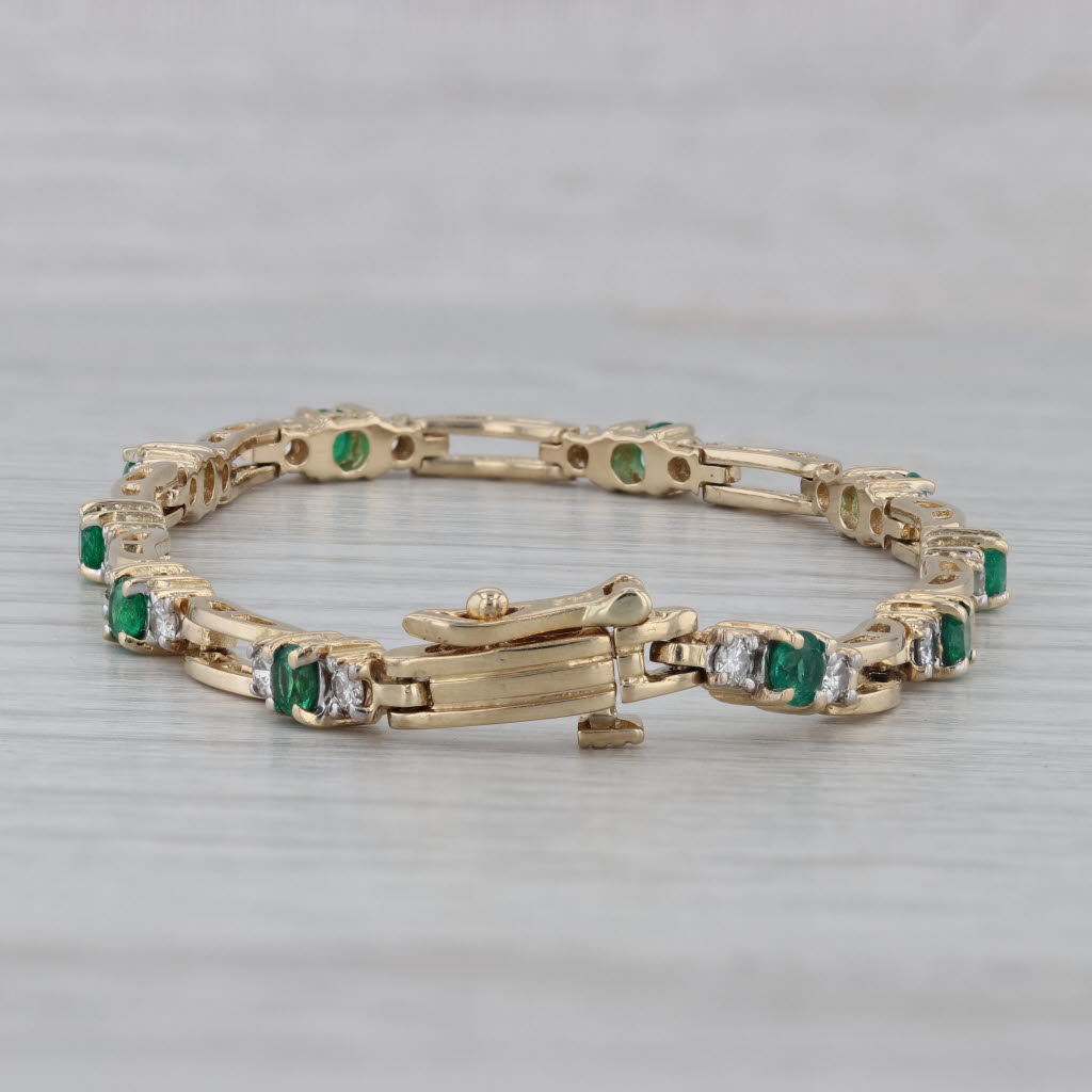 Gray 1.70ctw Emerald Diamond Bracelet 14k Yellow Gold 7" 3.9mm