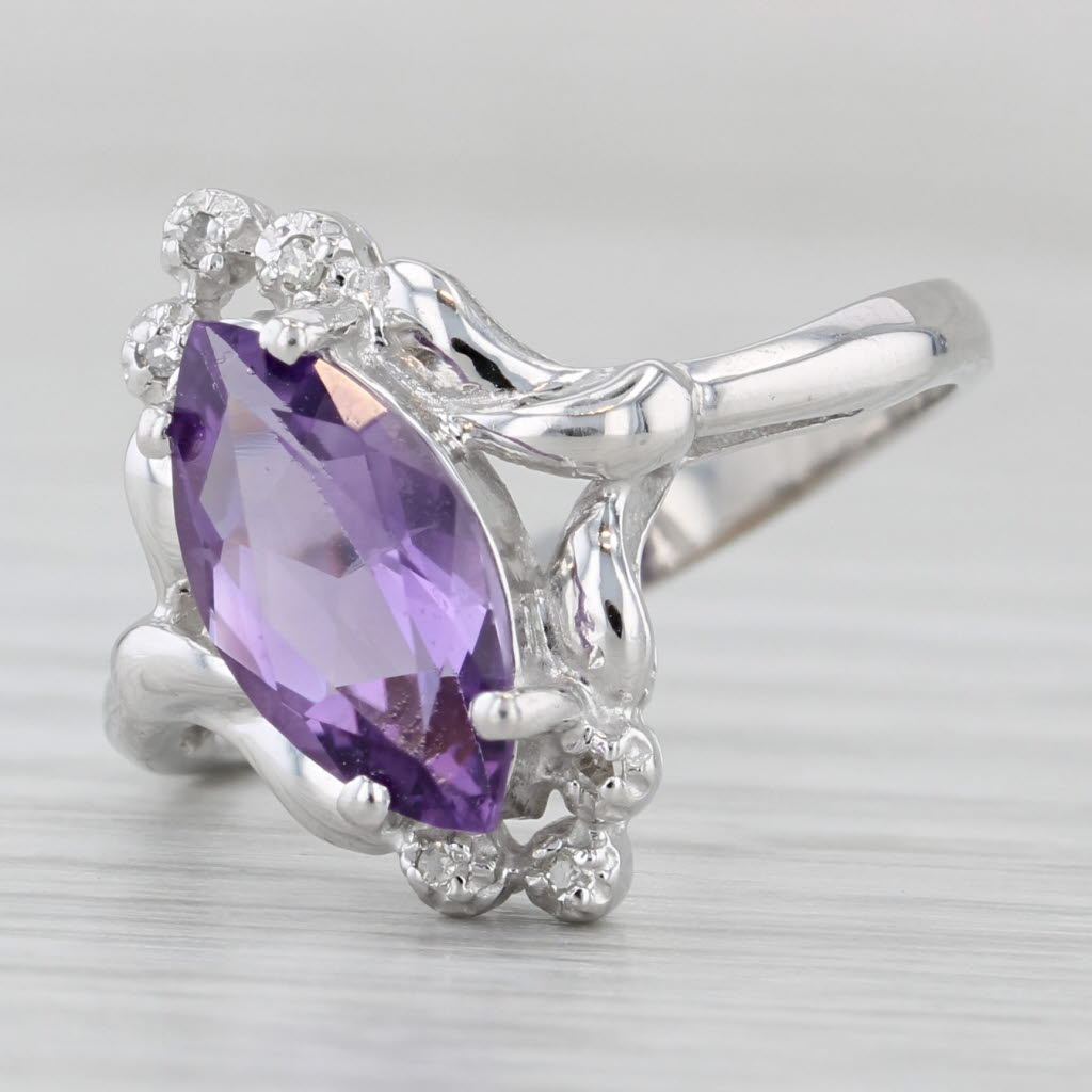 Light Gray 0.63ctw Marquise Amethyst Diamond Ring 10k White Gold Size 7