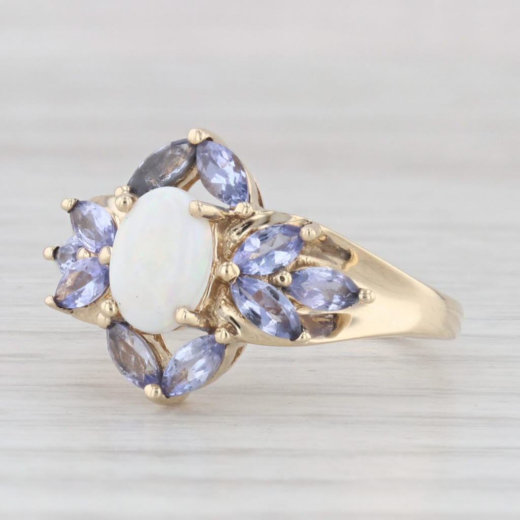 Light Gray Oval Opal 0.5ctw Tanzanite Ring 10k Yellow Gold Size 6