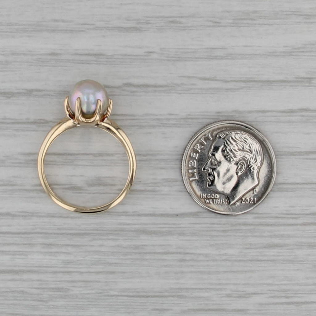 Gray Saltwater Cultured Pearl Solitaire Ring 14k Yellow Gold Size 5