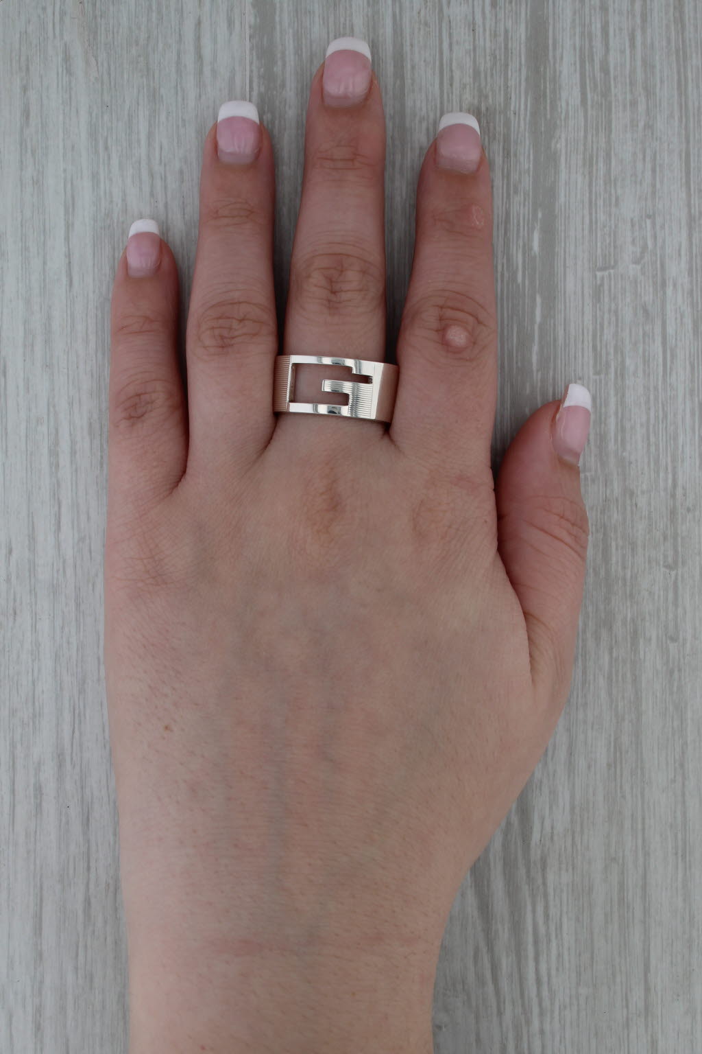 Gucci G Cutout Ring Sterling Silver Size 11.5 Wide Band