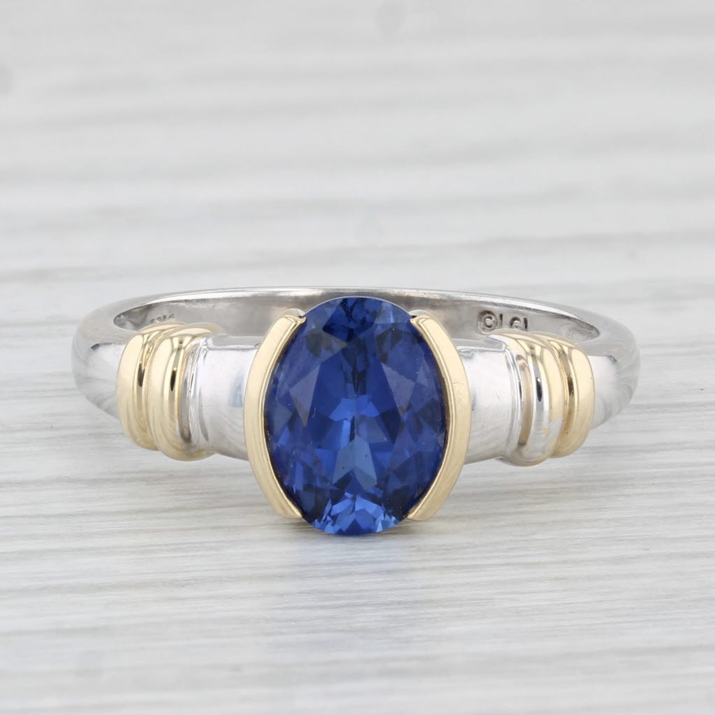 Light Gray 1.75ct Lab Created Blue Sapphire Ring 10k Gold Size 6.5 Oval Solitaire