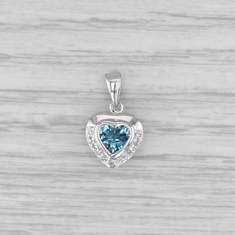 0.98ctw Blue Topaz Diamond Heart Pendant 14k White Gold