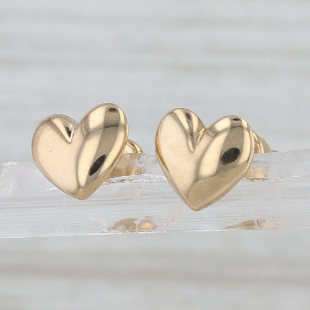 Small Puffy Heart Stud Earrings 18k Yellow Gold Studs Push Backs