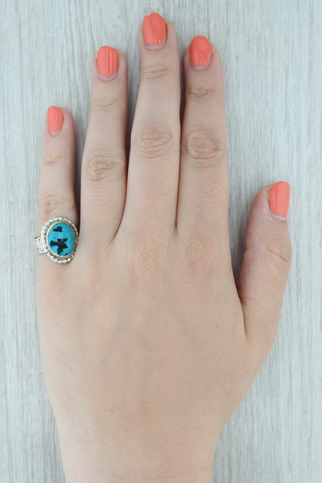 Vintage Native American Turquoise Ring Sterling Silver Size 7.75 Statement