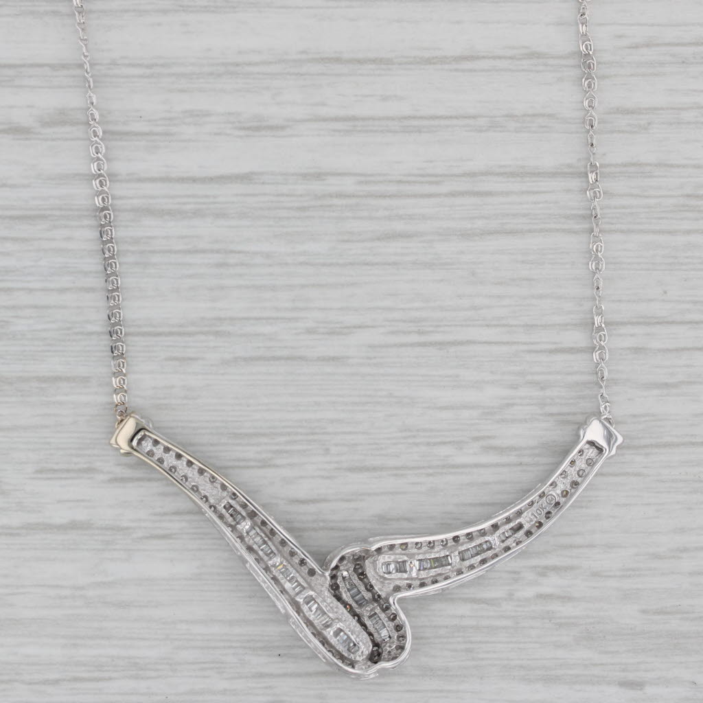 Gray 0.86ctw Diamond V Necklace 10k White Gold 18.5" Curb Chain