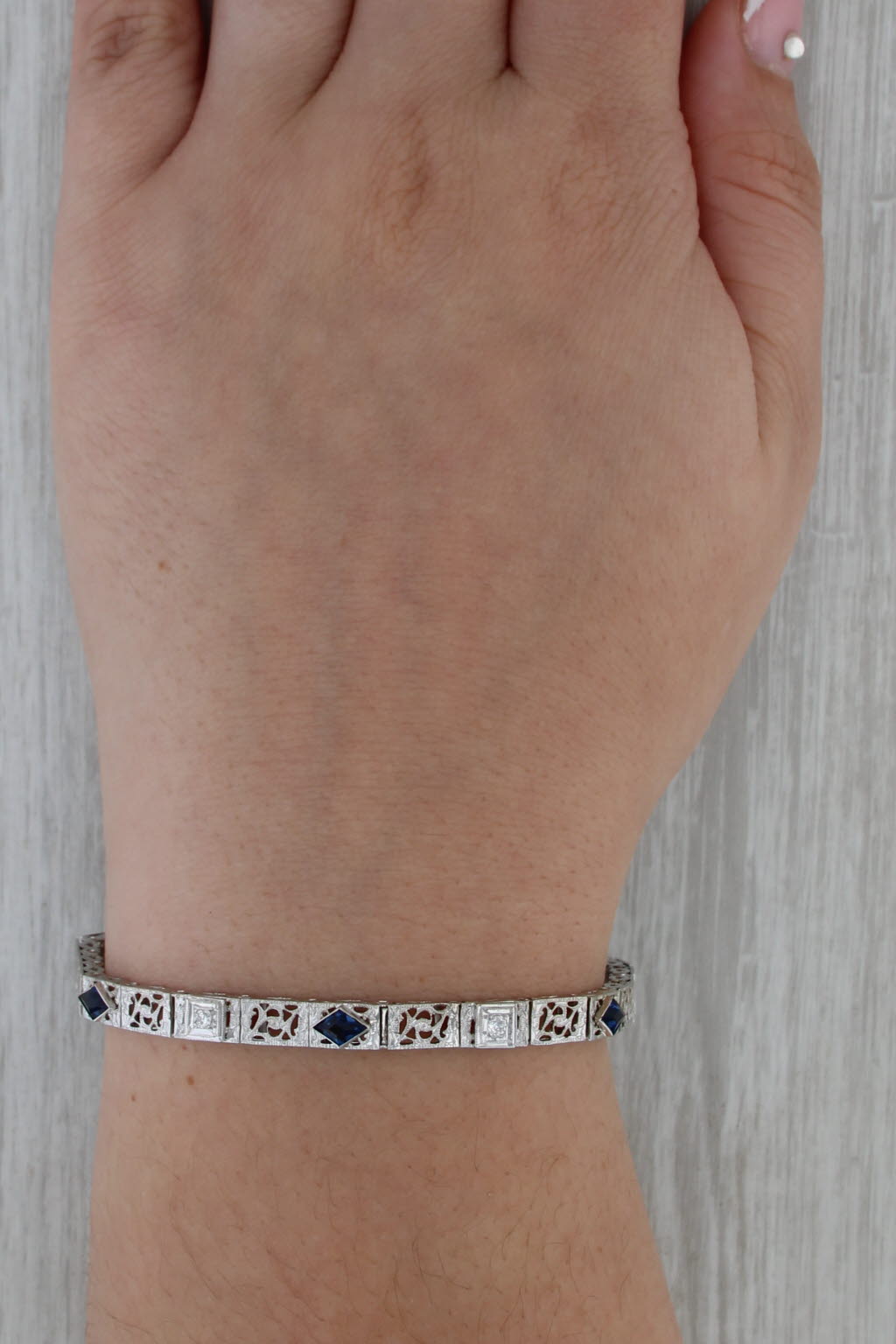 Vintage Diamond Filigree Bracelet 14k White Gold 6.5" 5.2mm