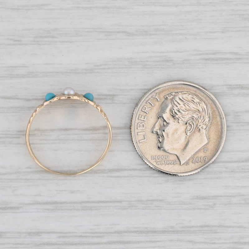 Victorian Pearl Turquoise Glass Ring 10k Yellow Gold Size 3.25 Small Baby Size