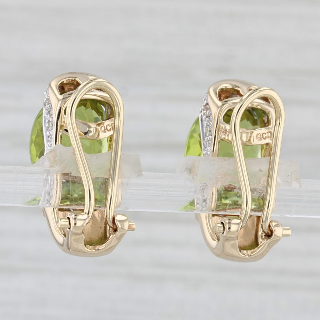 Light Gray 10ctw Peridot Diamond Drop Earrings 14k Yellow Gold Clip ON Drops Omega Backs