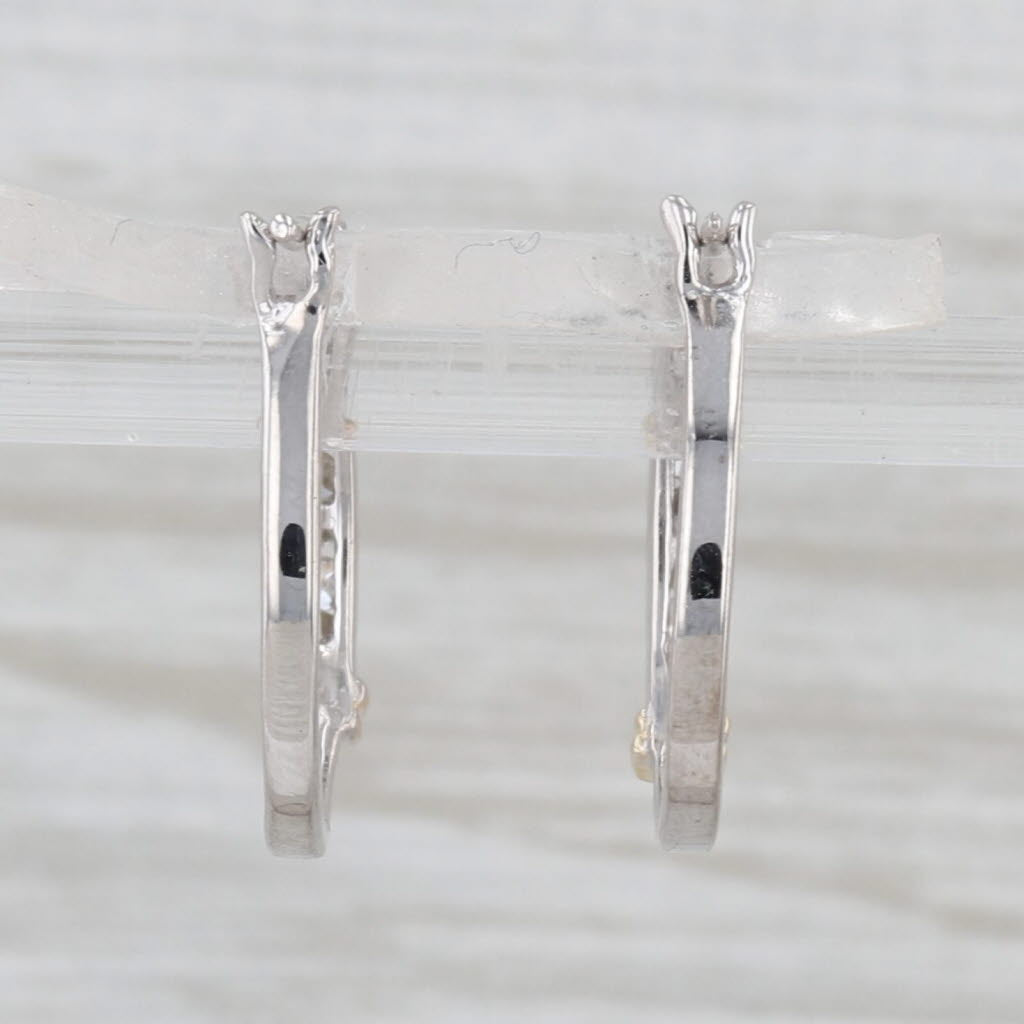 0.10ctw Diamond Hoop Earrings 10k White Yellow Gold Snap Top Round Hoops