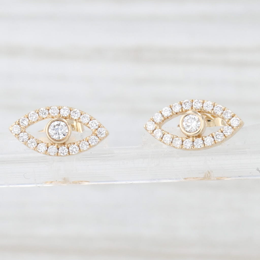 Light Gray New 0.26ctw Lab Grown Diamond All seeing Eye Stud Earrings 14k Yellow Gold