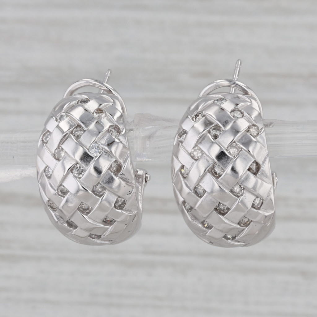 Gray 0.54ctw Diamond Basket Weave Drop Earrings 14k White Gold Omega Backs