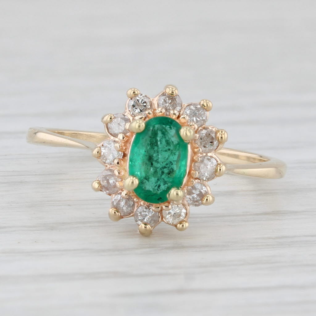 Light Gray 0.64ctw Oval Emerald Diamond Halo Ring 14k Yellow Gold Size 6.75