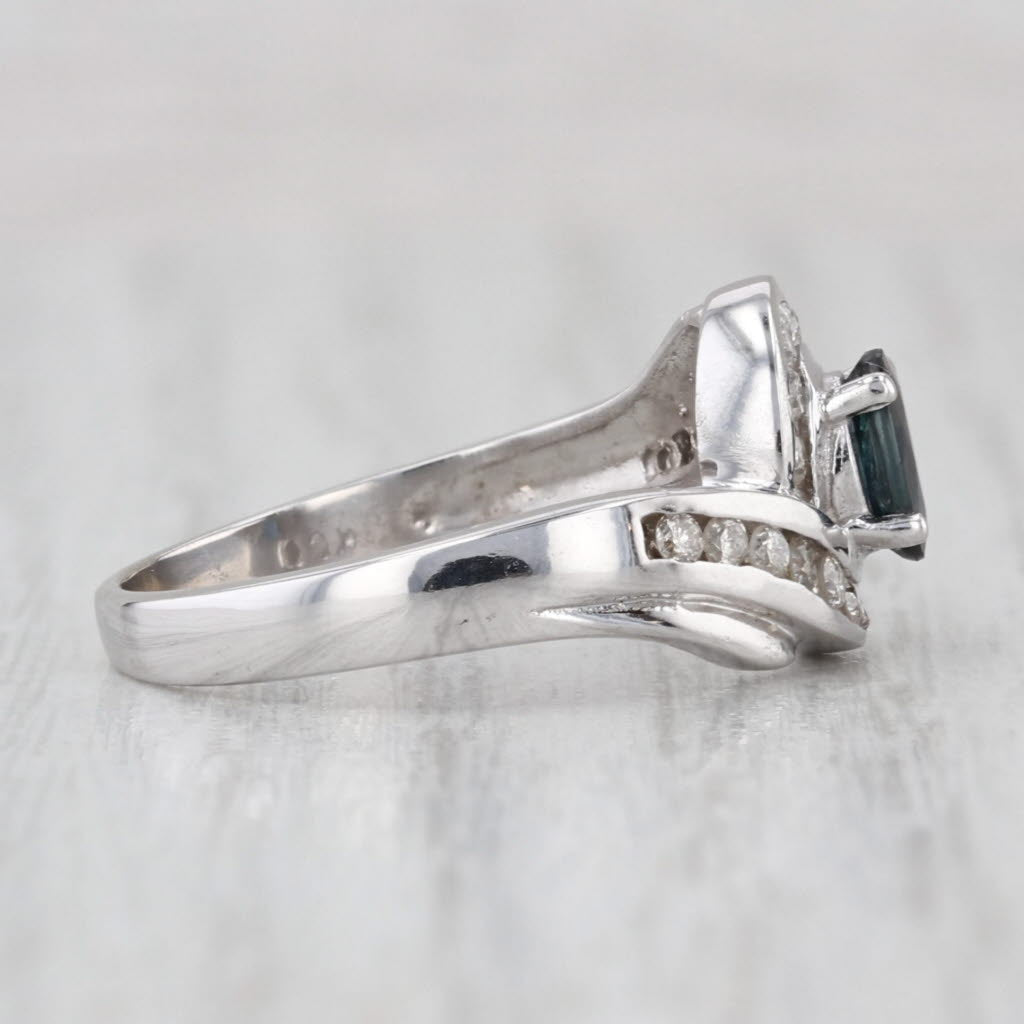 1ctw Blue Sapphire Diamond Bypass Ring 14k White Gold Size 7 Engagement
