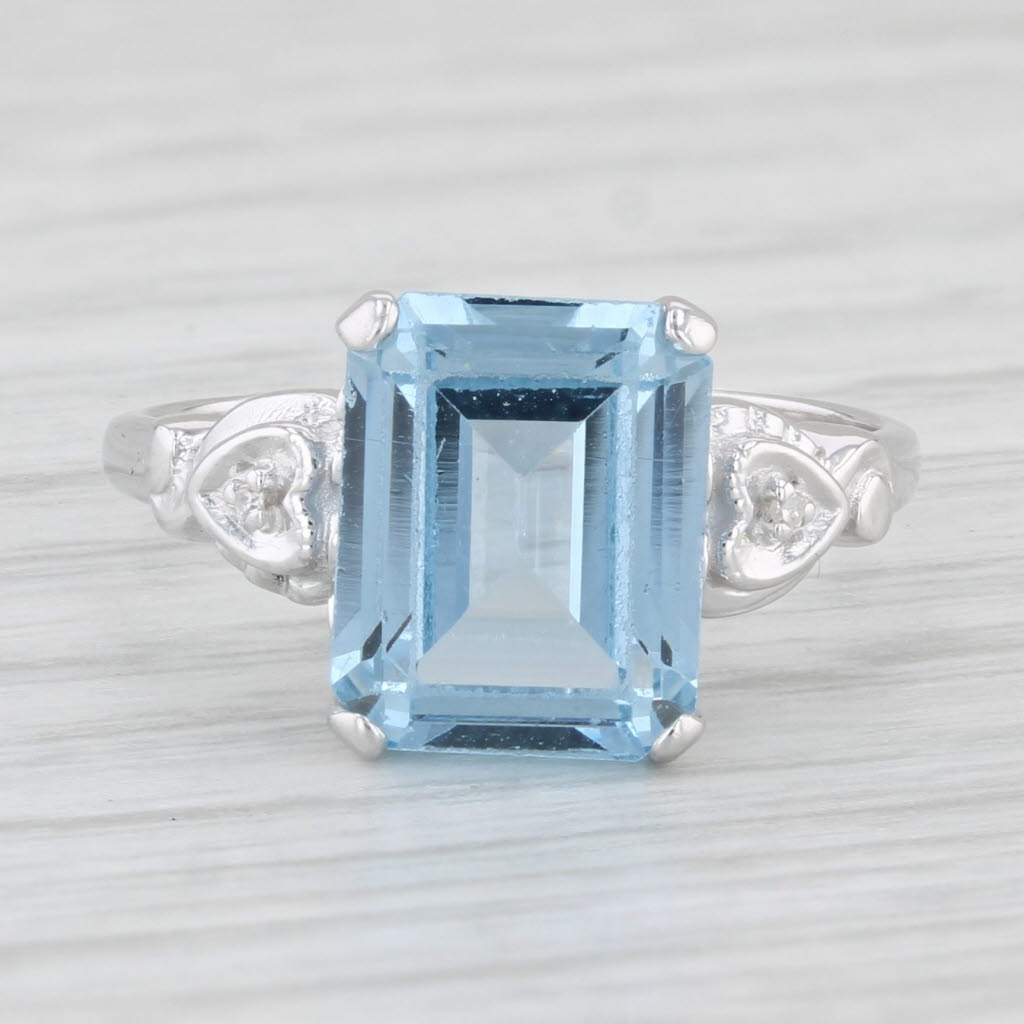 Light Gray Lab Created Blue Spinel Diamond Ring 10k White Gold Size 6