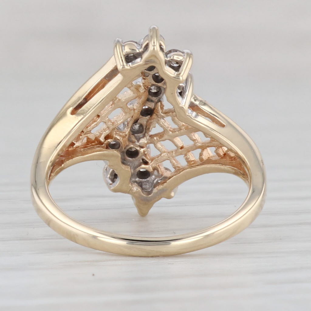 Light Gray 0.45ctw Diamond Filigree Lattice Work Bypass Ring 10k Yellow Gold Size 6