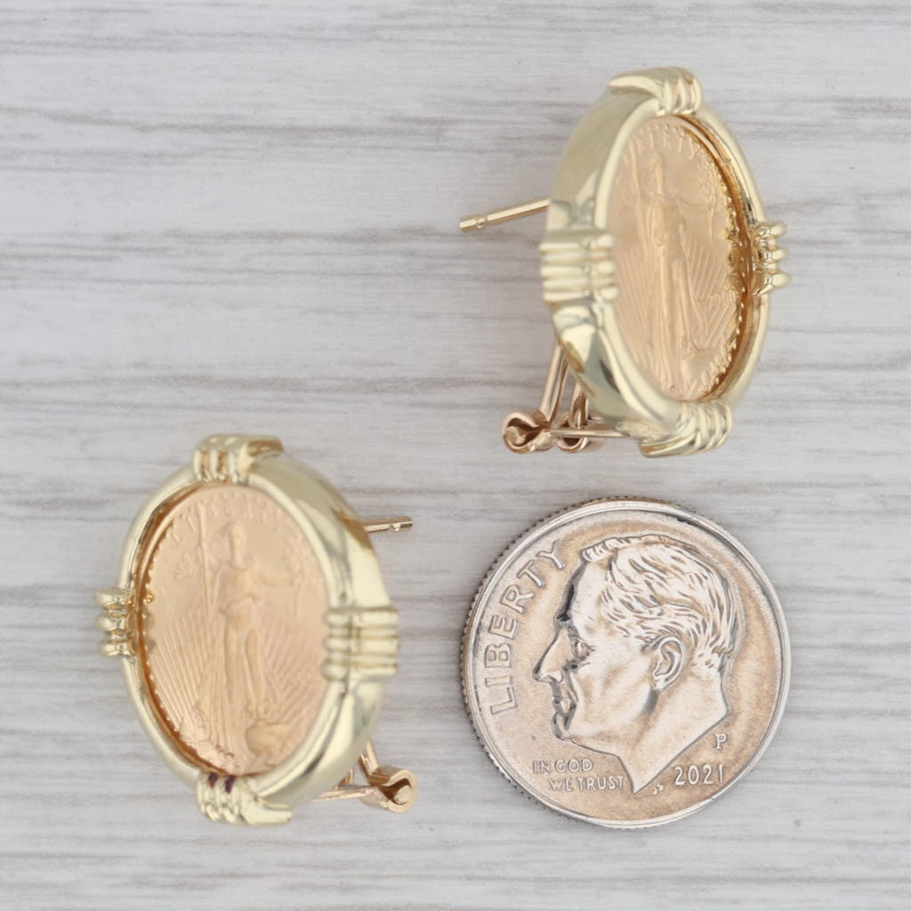 Gray 2006 Gold American Eagle Earrings 14k 22k Gold 5 Dollar 1/10oz Omega Backs