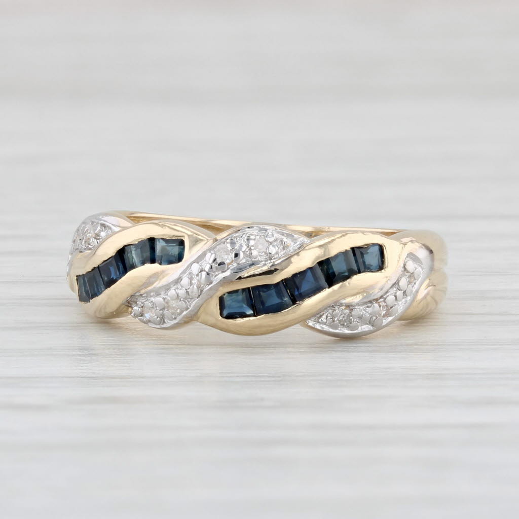 Light Gray 0.61ctw Blue Sapphire Diamond Woven Ring 14k Yellow Gold Size 6