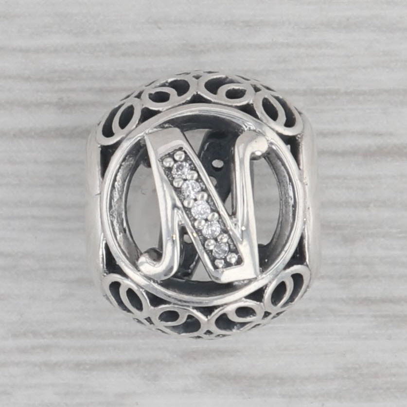 Gray New Authentic Pandora Vintage N Charm 791858CZ Sterling Silver Letter "N"