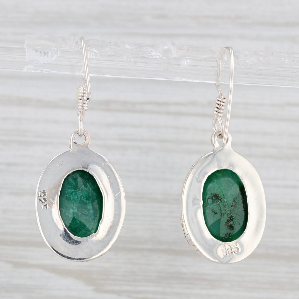 Light Gray Faceted Green Stone Dangle Earrings Sterling Silver Hook Post Drops