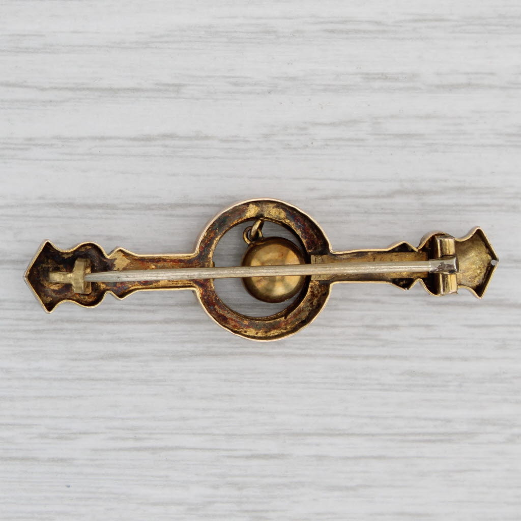 Light Gray Victorian Bar Brooch Yellow Gold Ornate Floral Open Work Pin