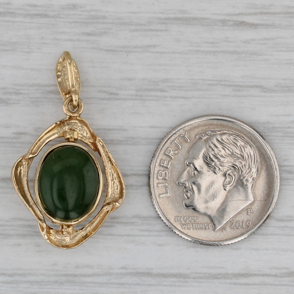 Gray Reversible Nephrite Jade Ammolite Quartz Pendant 18k Yellow Gold Spins