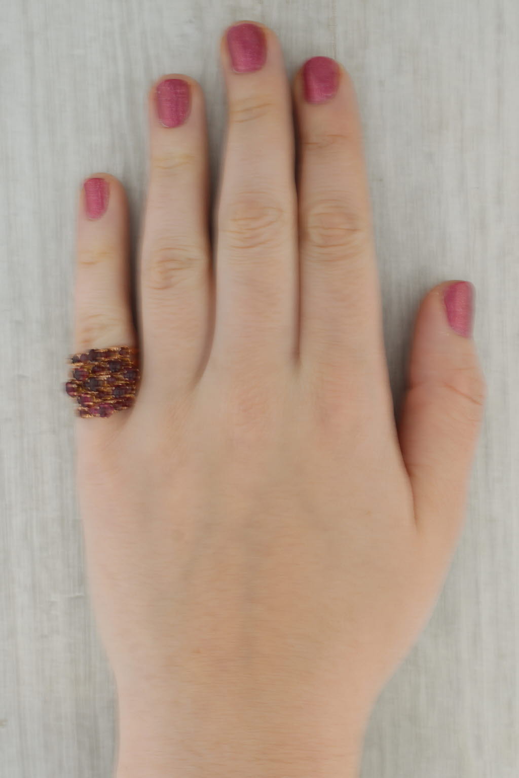 Rosy Brown Vintage Garnet Cabochons Harem Ring 10k Rose Gold Size 6.75 Cocktail 5-Band