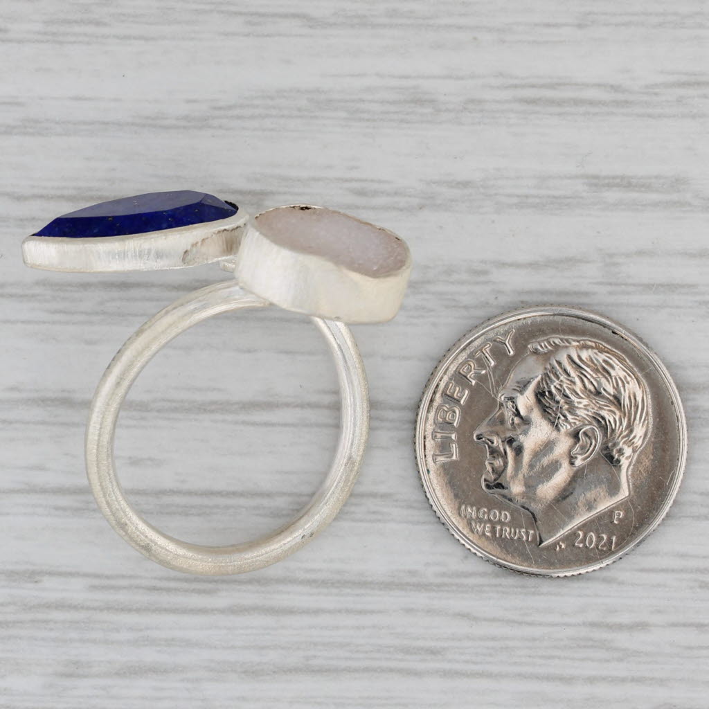 Gray New Nina Wynn Blue Lapis Lazuli White Quartz Bypass Ring Sterling Silver Size 6