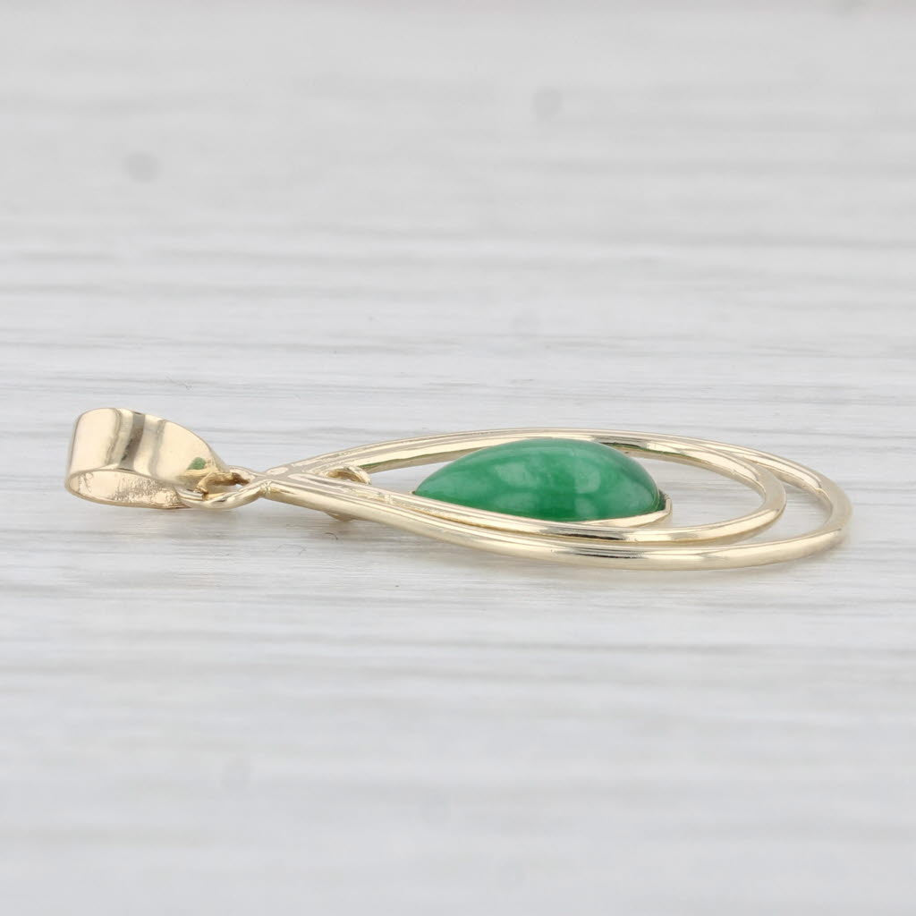 Light Gray Green Jadeite Jade Teardrop Pendant 14k Yellow Gold