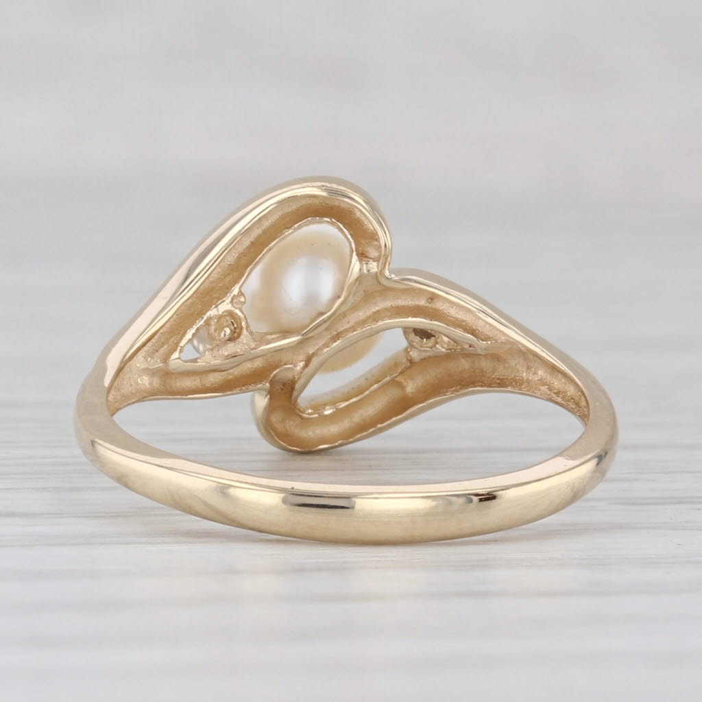 Saltwater Cultured Pearl Diamond Bypass Ring 10k Yellow Gold Size 6.75