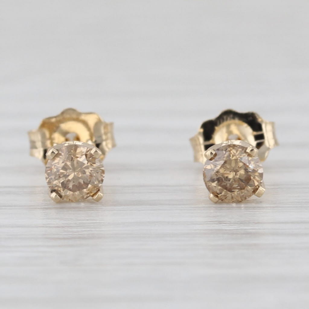 0.38ctw Brown Champagne Diamond Stud Earrings 14k Yellow Gold Studs