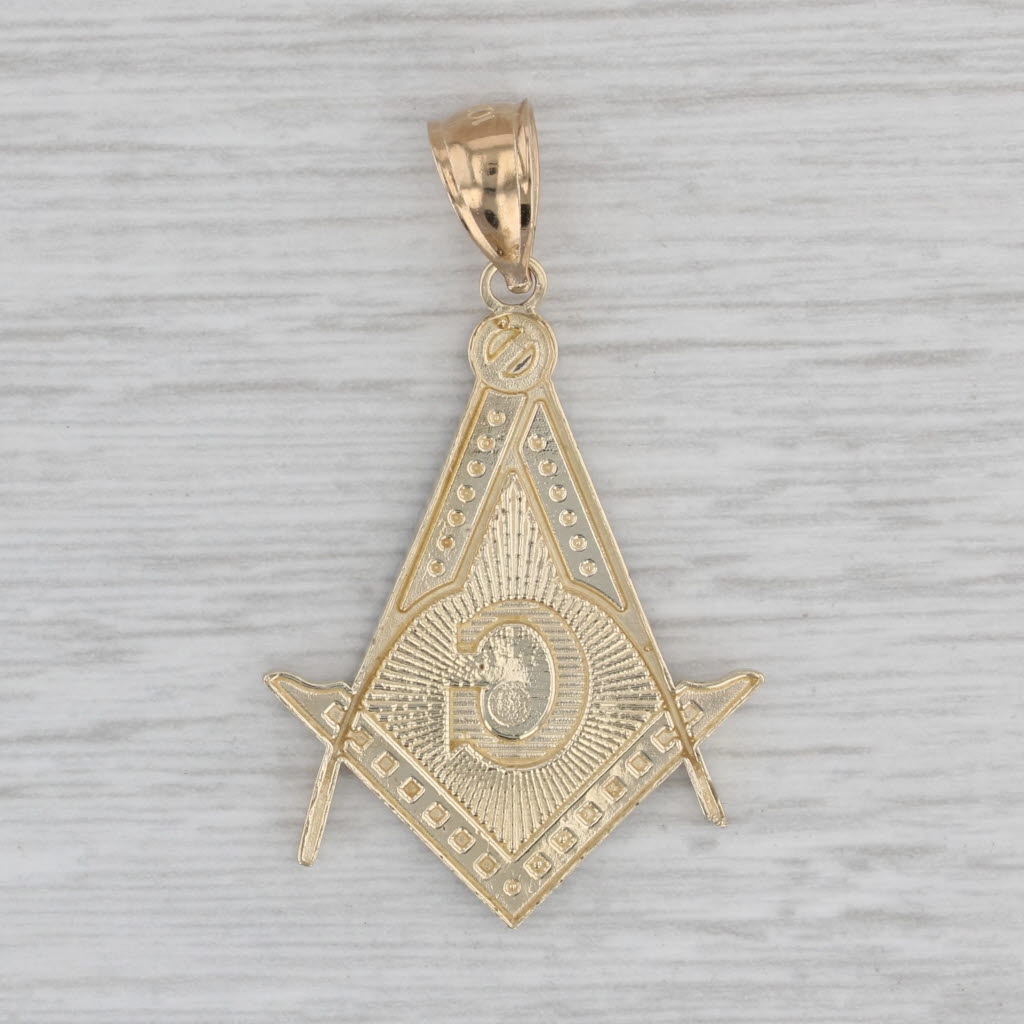 Gray Masonic Pendant 10k Yellow White Gold Square Compass Blue Lodge