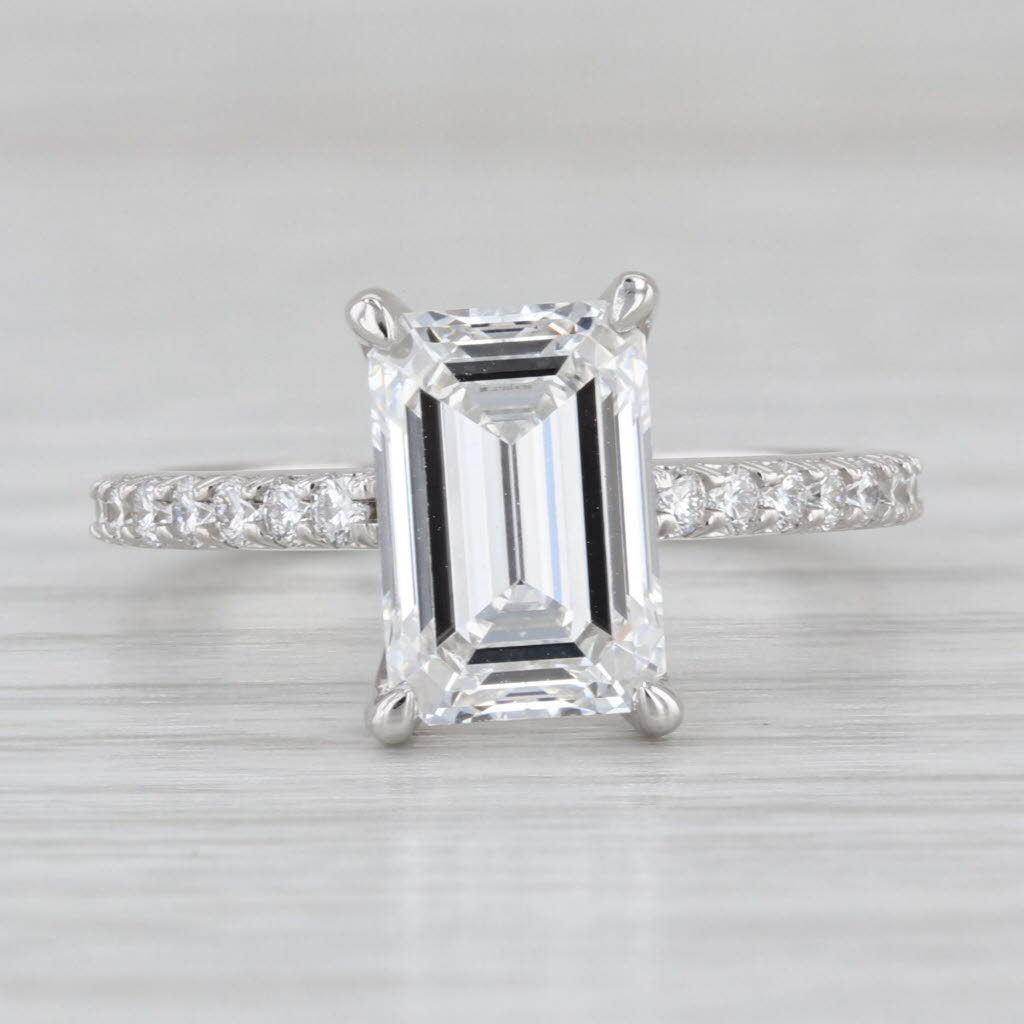 New IGI 3.66ctw Emerald Cut Lab Grown Diamond Engagement Ring 14k White Gold