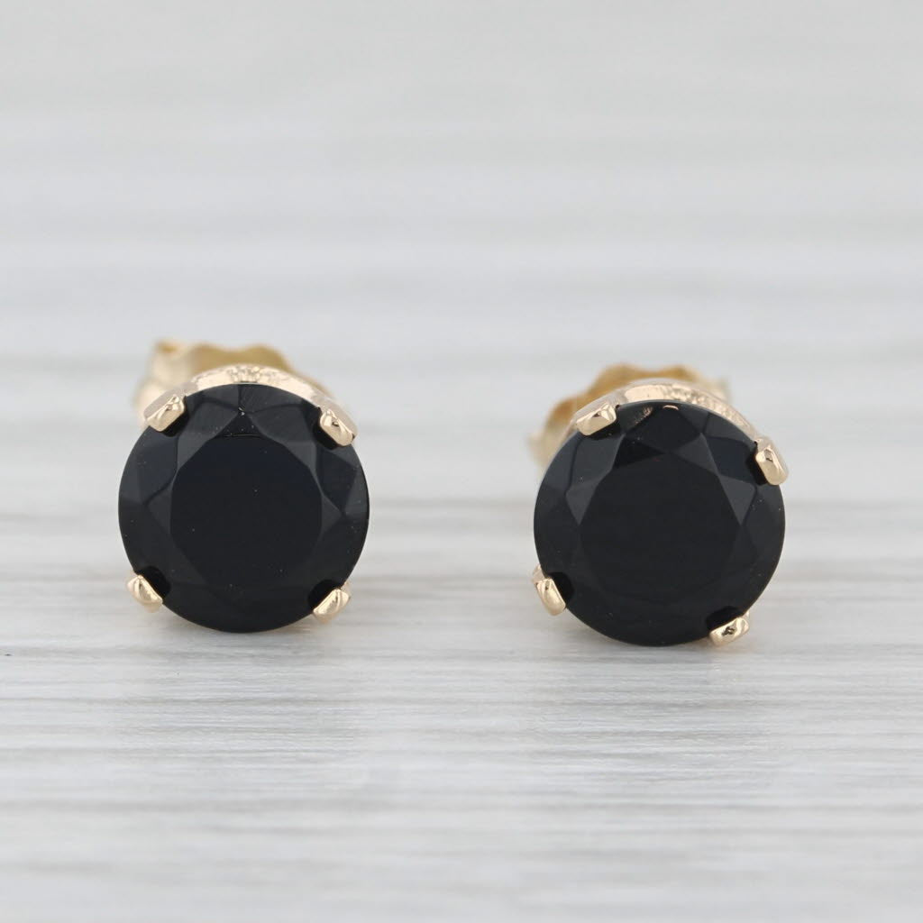 Light Gray 1.60ctw Black Cubic Zirconia Stud Earrings 14k Yellow Gold Round Solitaires