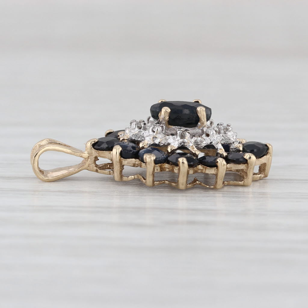 Sapphire Diamond Halo Pendant 10k Yellow Gold Marquise Drop